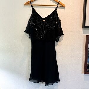 Black Sequin Layered Slip Dress - Women's Evening Dress